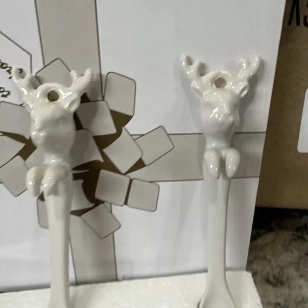 Temptations 4pc Reindeer Deer Antler White  Serving Condiment Spoons New